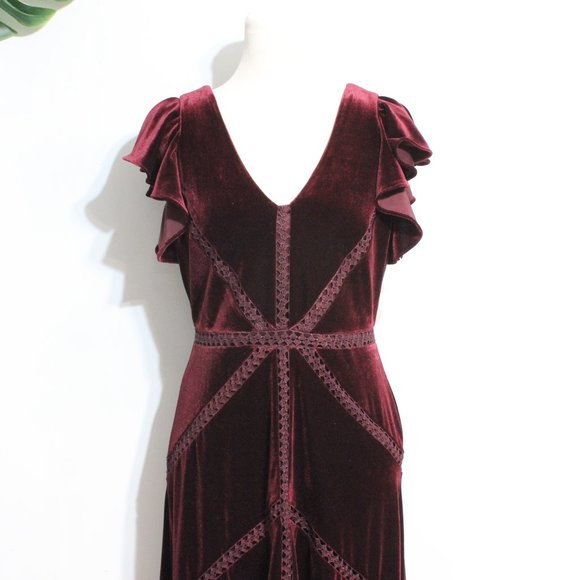 Taylor Burgundy Red Dress Velvet High Low 10 - Picture 2 of 12